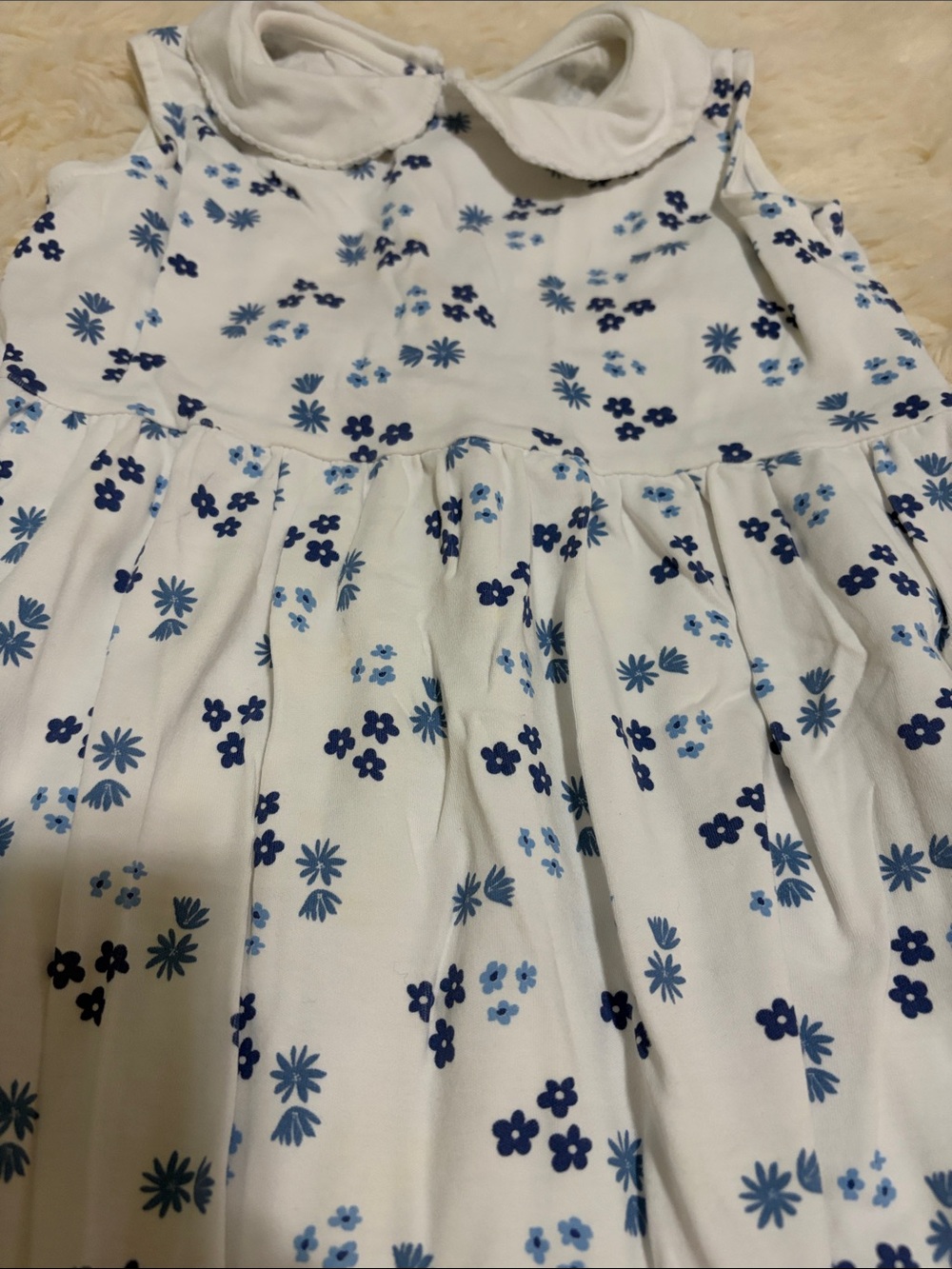 Girls White Dress with Blue Floral Print